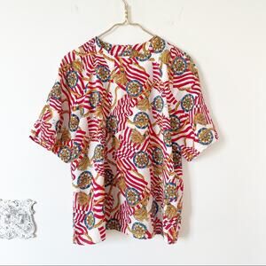 Vintage Patriotic Nautical Blouse Top L